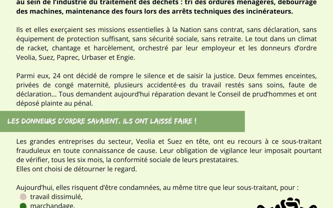 Travail dissimulé, marchandage, hyperexploitation : Suez doit assumer ses responsabilités !