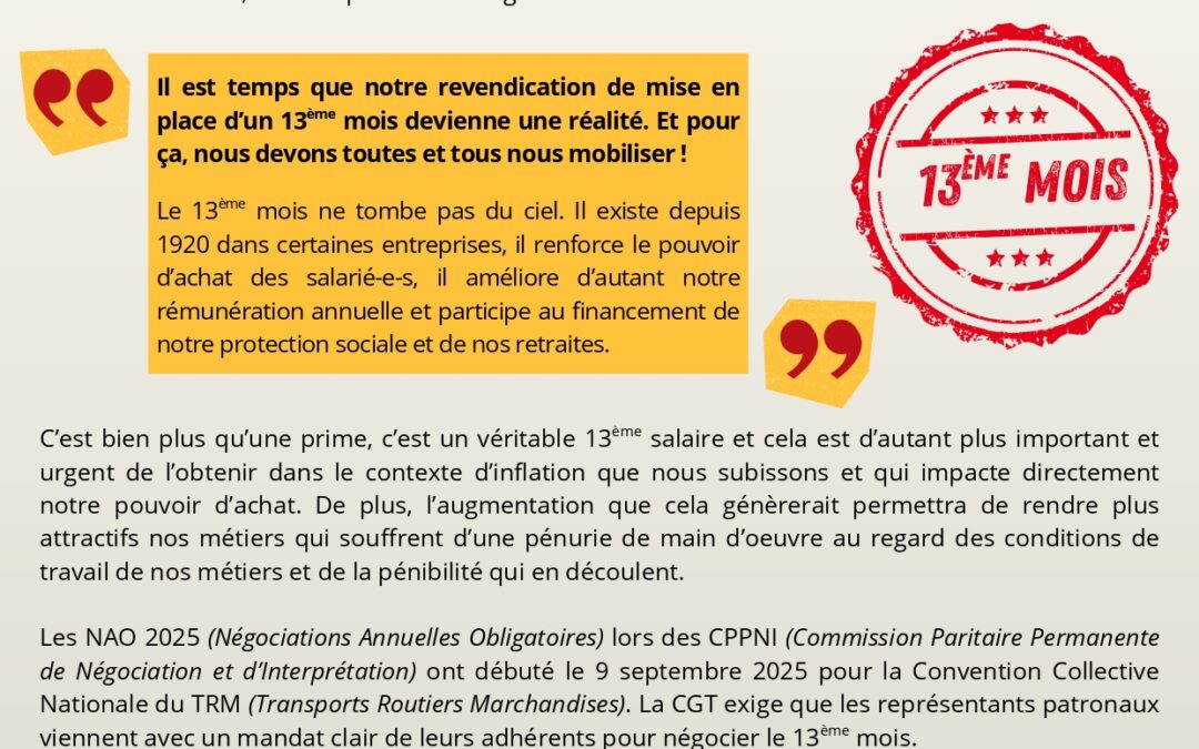 Pour un 13ème mois dans le TRM : passons des promesses aux actes !